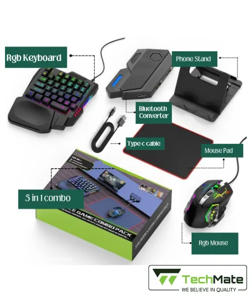 AMC Tech 5 in 1 Mobile Game Combo Pack Price in Bangladesh | PUBG Free Fire Gaming Kit BD